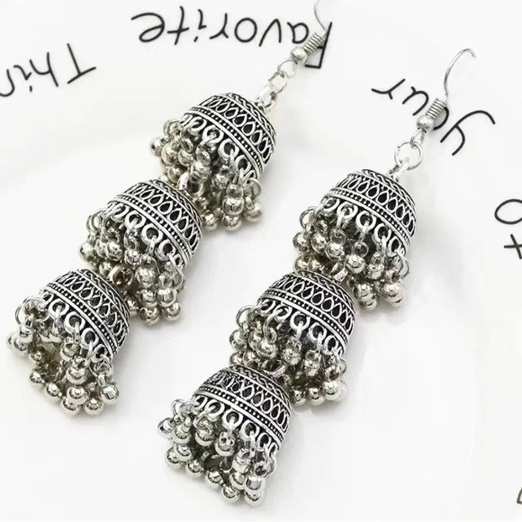 3 Bell Retro bohemian Dangle Jhumka Earrings - Picture 7 of 7